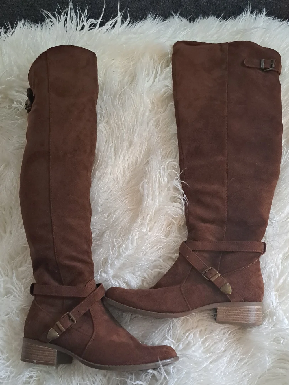 Brown Knee-High Suede Riding Boots - Women's Fashion Boot